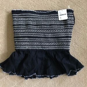 Free People Black/White Embroidered Strapless Top